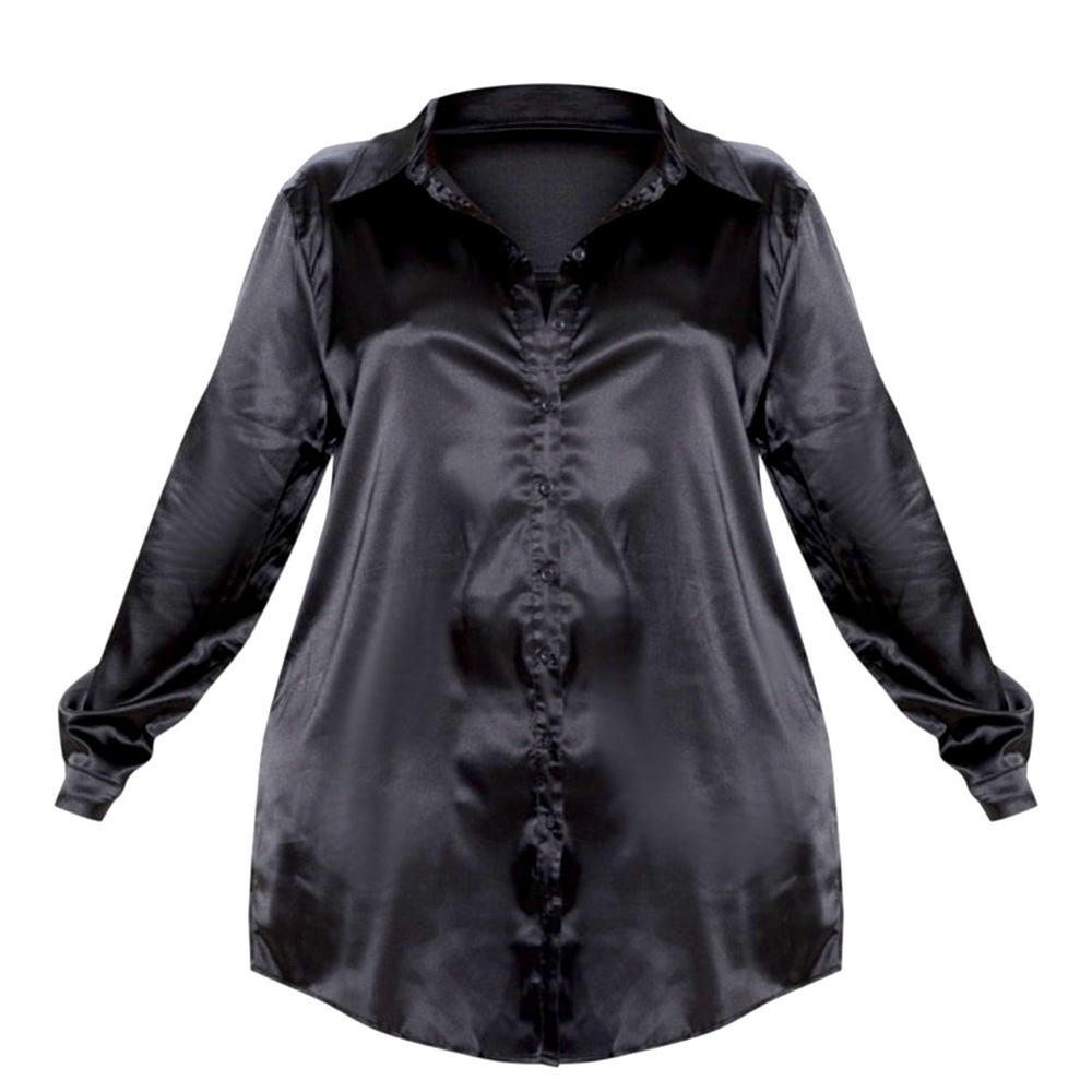 Black Satin Button Down Dress